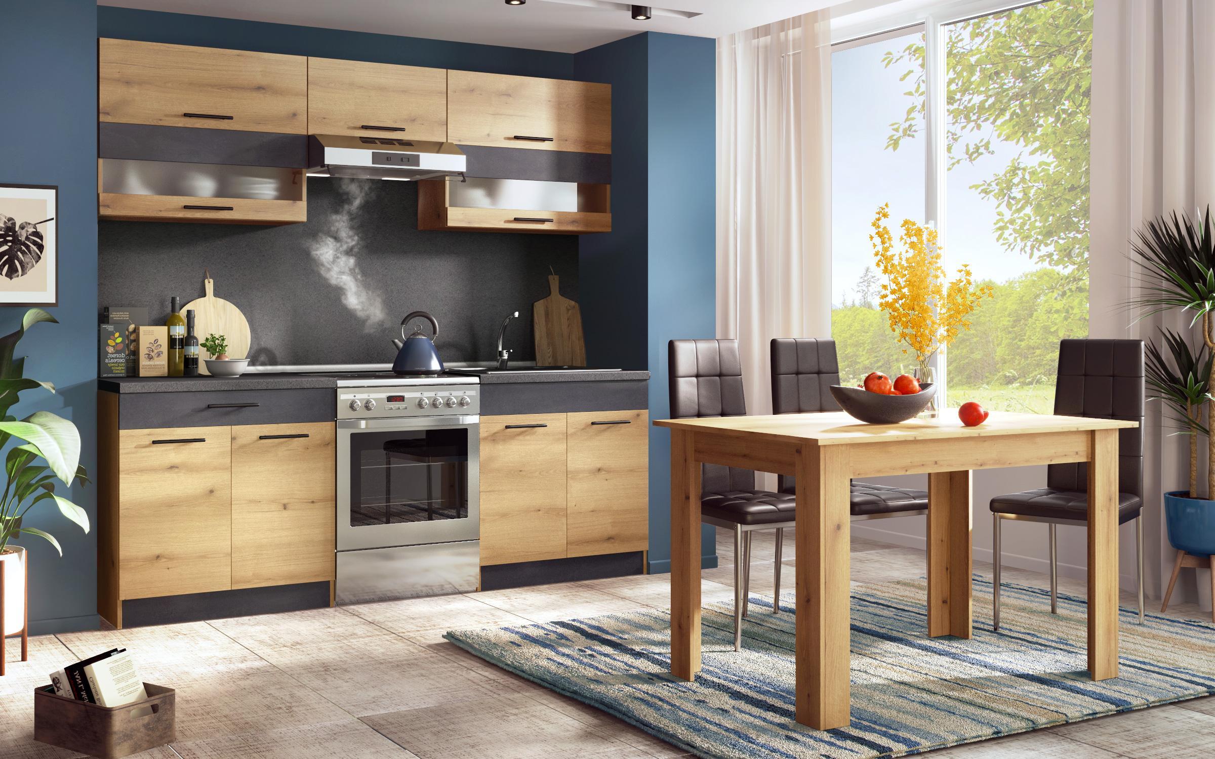 Kitchen with included thermo countertop Select Deluxe, Evoke oak + Magma  2